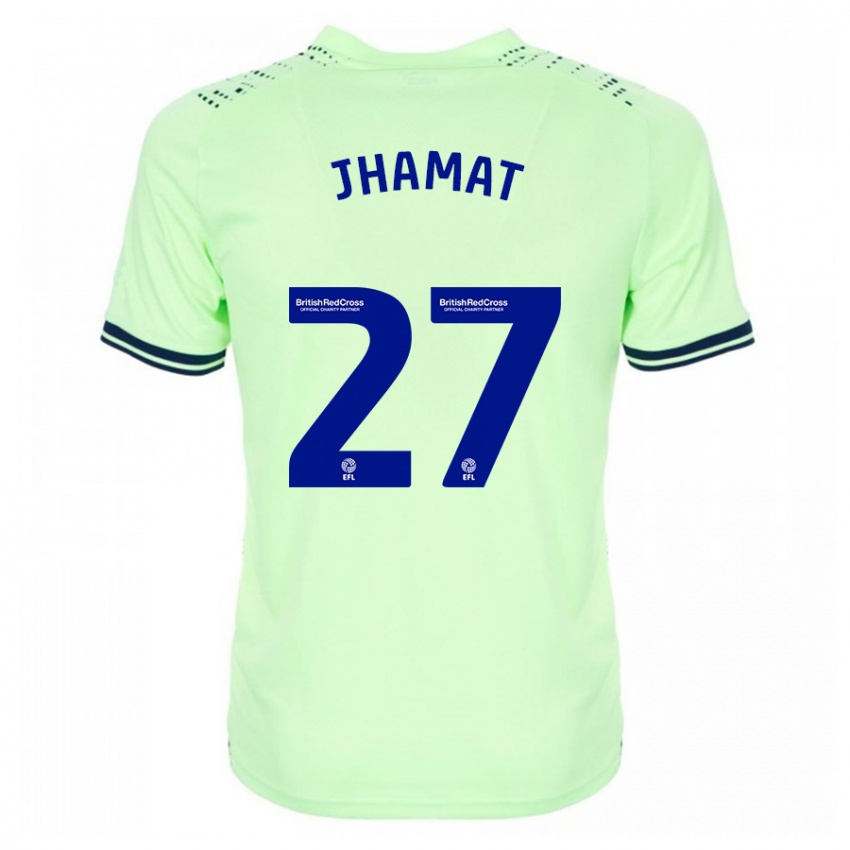 Mænd Simran Jhamat #27 Flåde Udebane Spillertrøjer 2023/24 Trøje T-Shirt