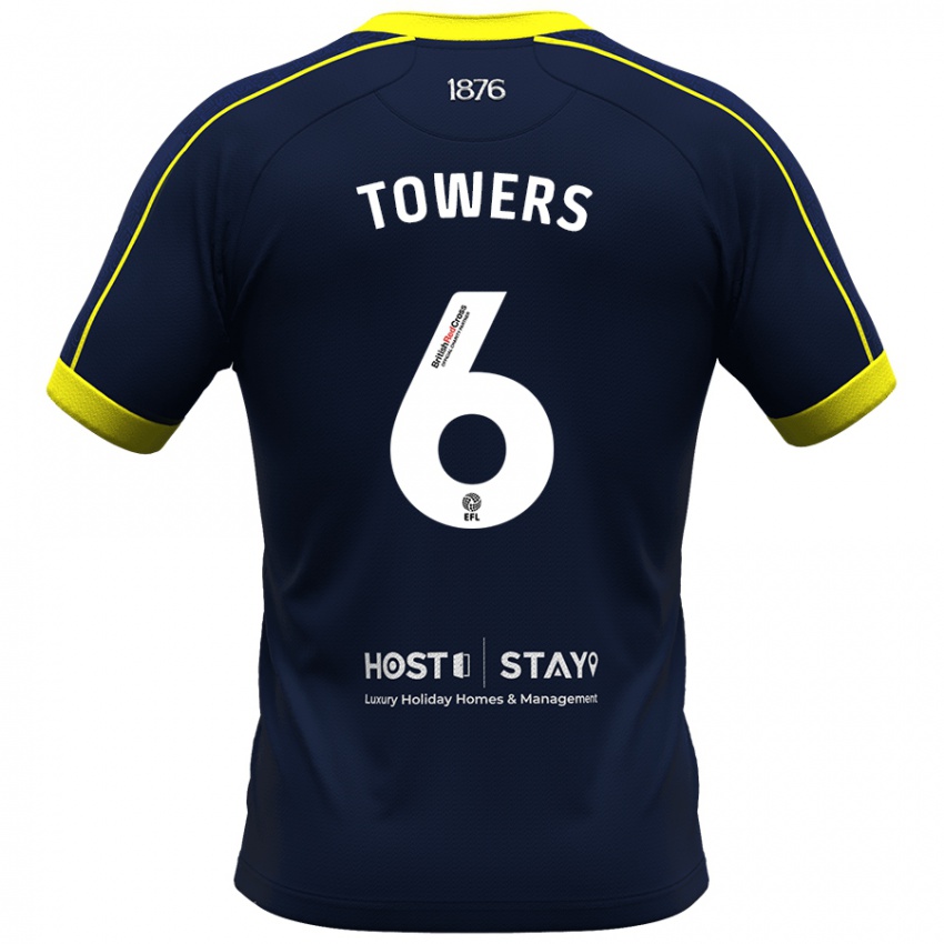 Mænd Abby Towers #6 Flåde Udebane Spillertrøjer 2023/24 Trøje T-Shirt