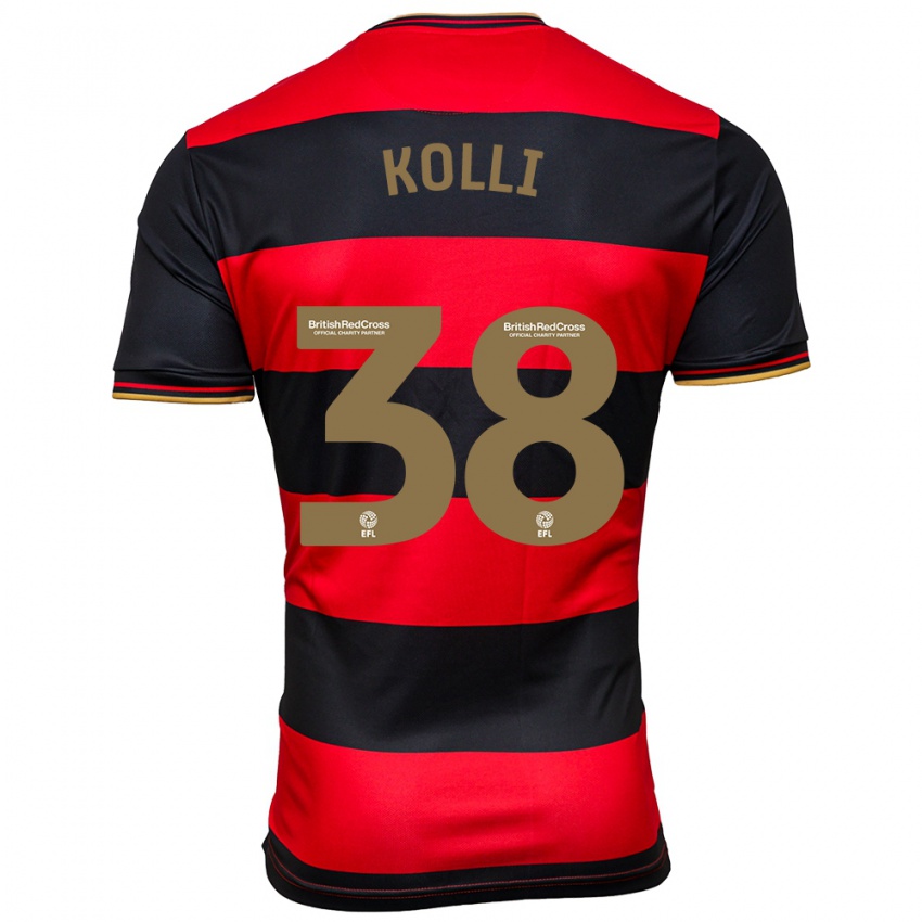 Mænd Rayan Kolli #38 Sort Rød Udebane Spillertrøjer 2023/24 Trøje T-Shirt