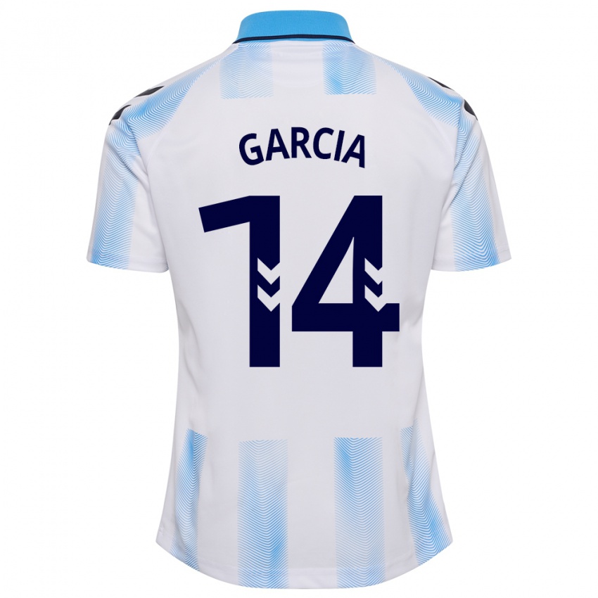 Kvinder Víctor García #14 Hvid Blå Hjemmebane Spillertrøjer 2023/24 Trøje T-Shirt