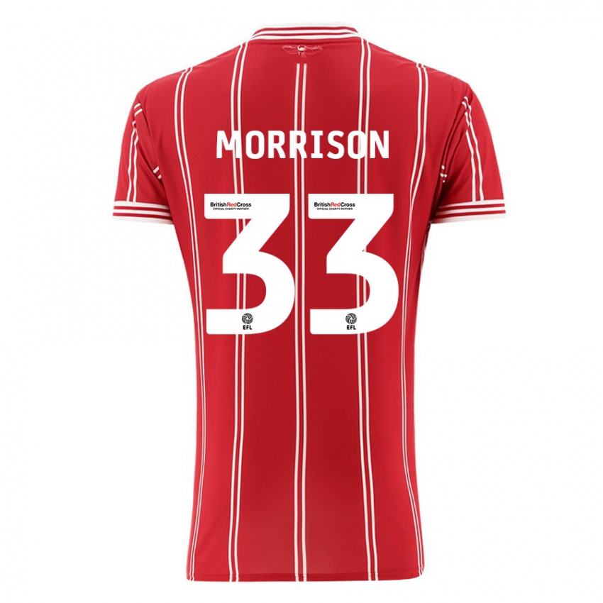 Kvinder Elijah Morrison #33 Rød Hjemmebane Spillertrøjer 2023/24 Trøje T-Shirt