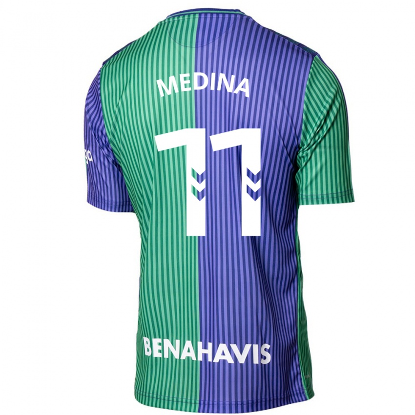 Kvinder Kevin Medina #11 Grøn Blå Udebane Spillertrøjer 2023/24 Trøje T-Shirt