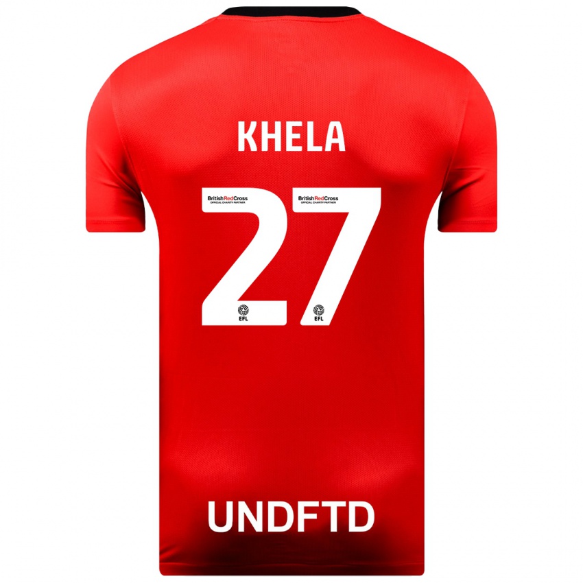 Kvinder Brandon Khela #27 Rød Udebane Spillertrøjer 2023/24 Trøje T-Shirt