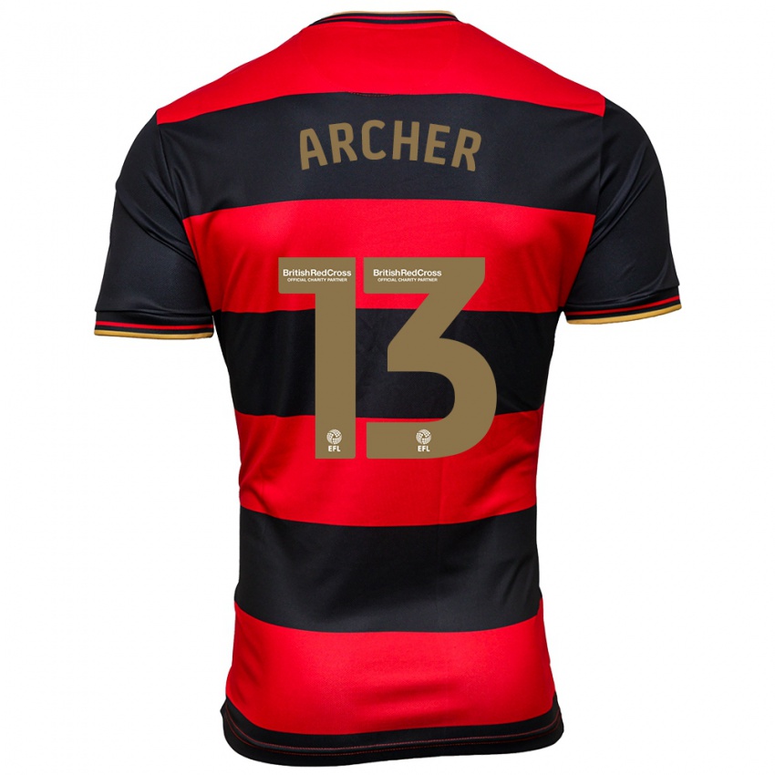 Kvinder Jordan Archer #13 Sort Rød Udebane Spillertrøjer 2023/24 Trøje T-Shirt