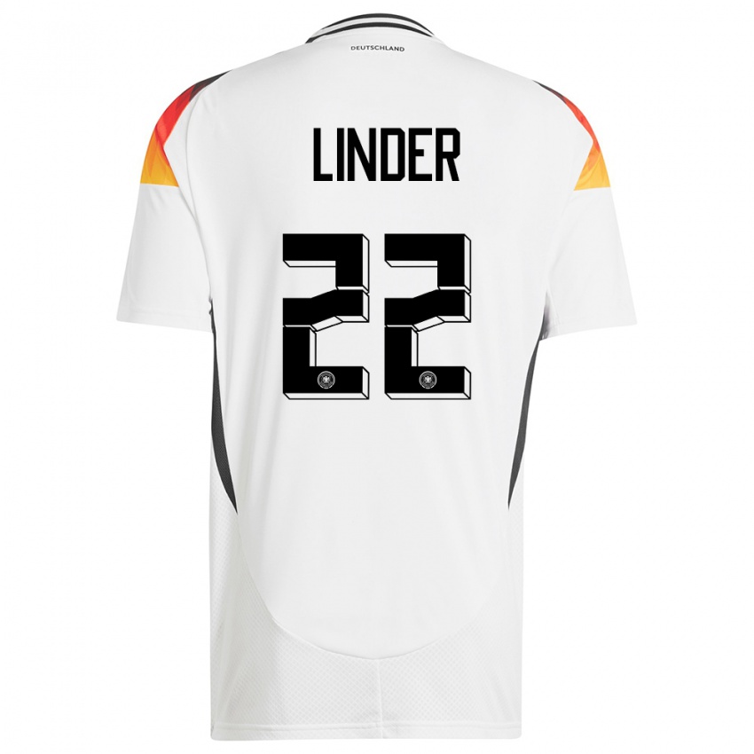 Børn Tyskland Sarai Linder #22 Hvid Hjemmebane Spillertrøjer 24-26 Trøje T-Shirt