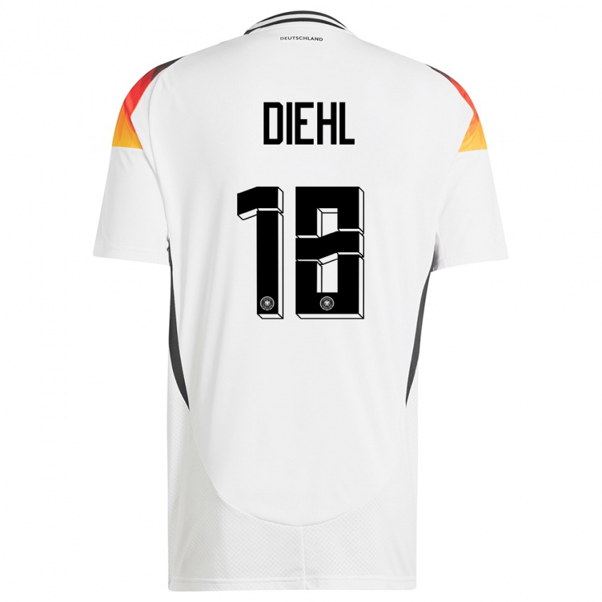 Børn Tyskland Justin Diehl #18 Hvid Hjemmebane Spillertrøjer 24-26 Trøje T-Shirt