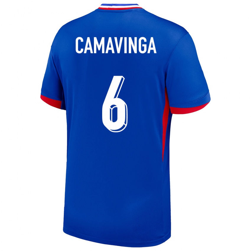 Børn Frankrig Eduardo Camavinga #6 Blå Hjemmebane Spillertrøjer 24-26 Trøje T-Shirt