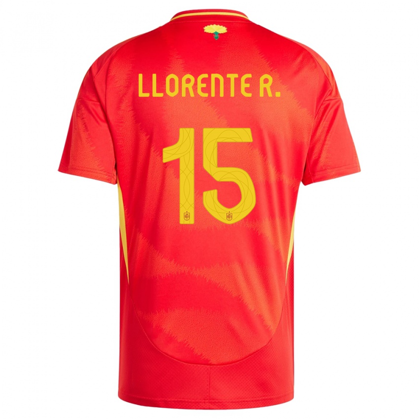 Børn Spanien Diego Llorente #15 Rød Hjemmebane Spillertrøjer 24-26 Trøje T-Shirt