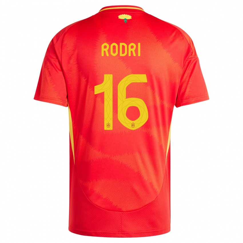 Børn Spanien Rodri #16 Rød Hjemmebane Spillertrøjer 24-26 Trøje T-Shirt