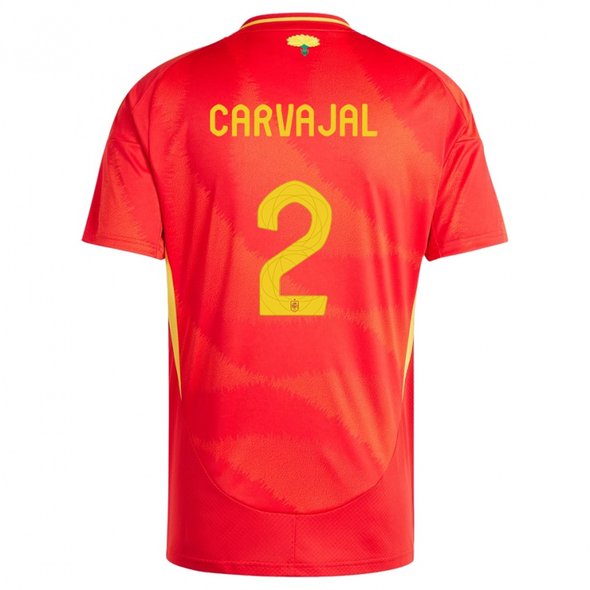 Børn Spanien Daniel Carvajal #2 Rød Hjemmebane Spillertrøjer 24-26 Trøje T-Shirt