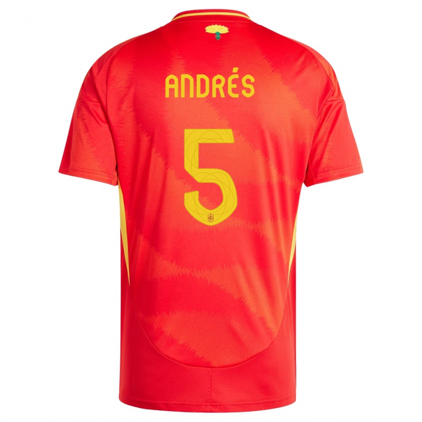 Børn Spanien Ivana Andres #5 Rød Hjemmebane Spillertrøjer 24-26 Trøje T-Shirt