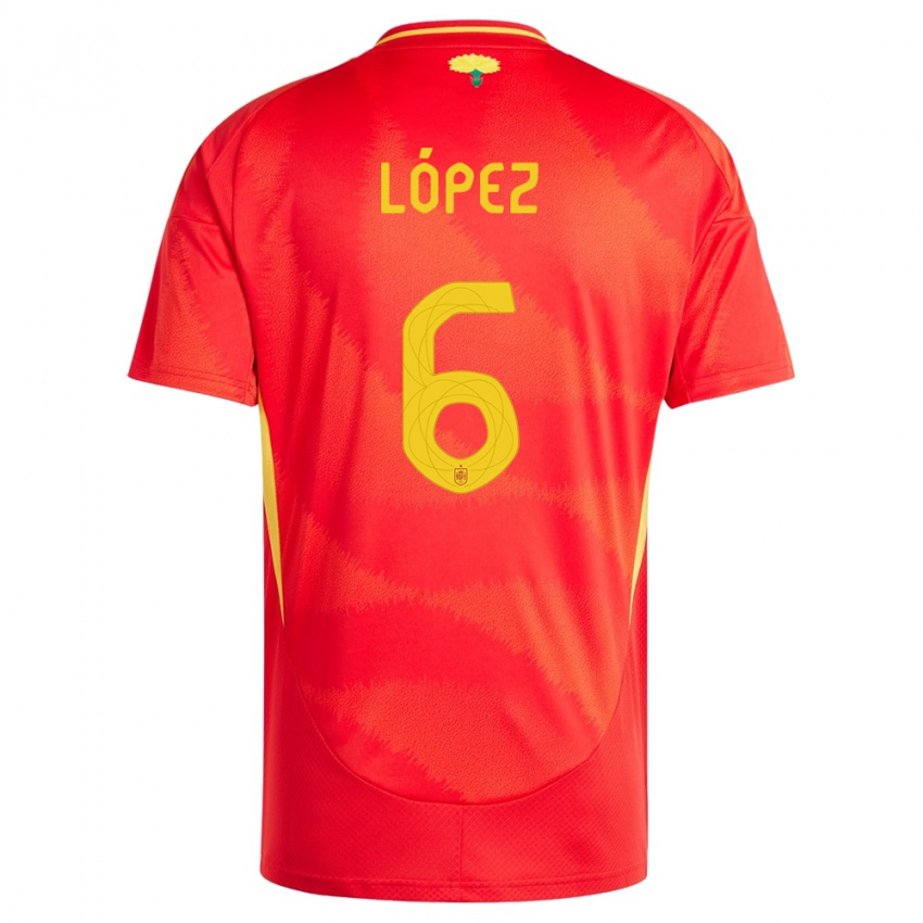 Børn Spanien Maitane Lopez #6 Rød Hjemmebane Spillertrøjer 24-26 Trøje T-Shirt