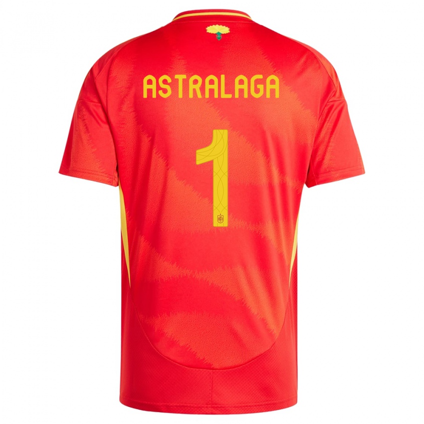 Børn Spanien Ander Astralaga #1 Rød Hjemmebane Spillertrøjer 24-26 Trøje T-Shirt