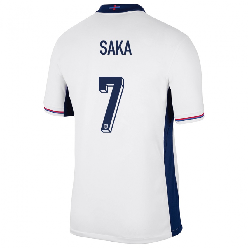 Børn England Bukayo Saka #7 Hvid Hjemmebane Spillertrøjer 24-26 Trøje T-Shirt