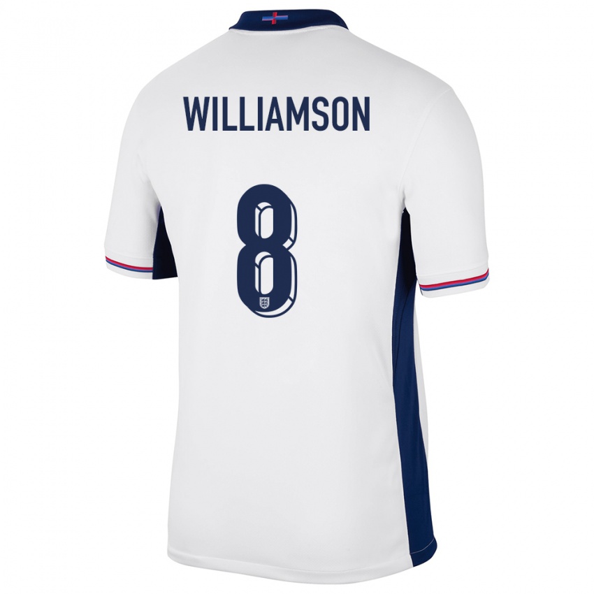 Børn England Leah Williamson #8 Hvid Hjemmebane Spillertrøjer 24-26 Trøje T-Shirt