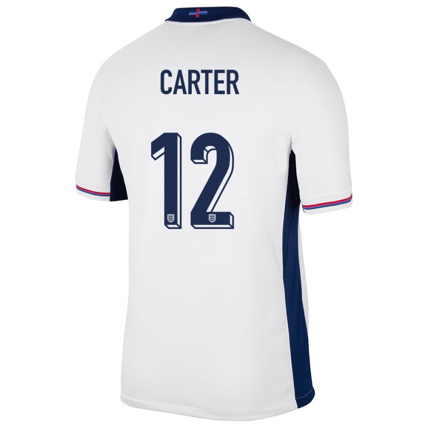 Børn England Jess Carter #12 Hvid Hjemmebane Spillertrøjer 24-26 Trøje T-Shirt