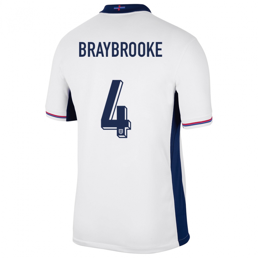 Børn England Samuel Braybrooke #4 Hvid Hjemmebane Spillertrøjer 24-26 Trøje T-Shirt