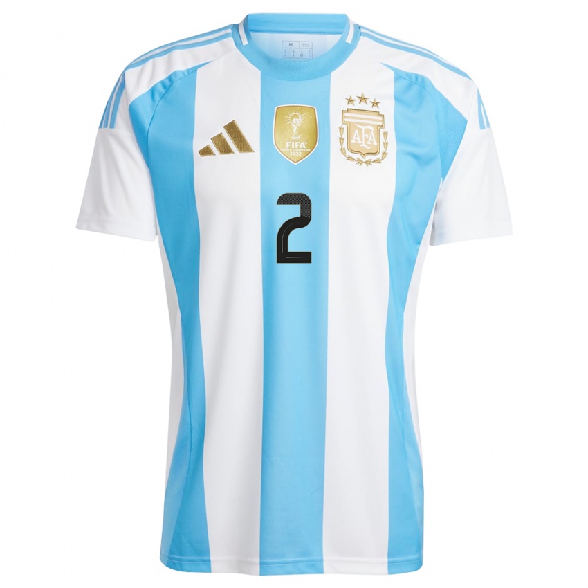 Børn Argentina Lautaro Di Lollo #2 Hvid Blå Hjemmebane Spillertrøjer 24-26 Trøje T-Shirt