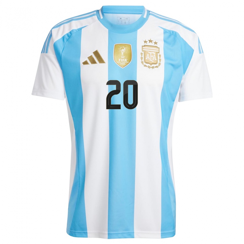 Børn Argentina Thiago Almada #20 Hvid Blå Hjemmebane Spillertrøjer 24-26 Trøje T-Shirt