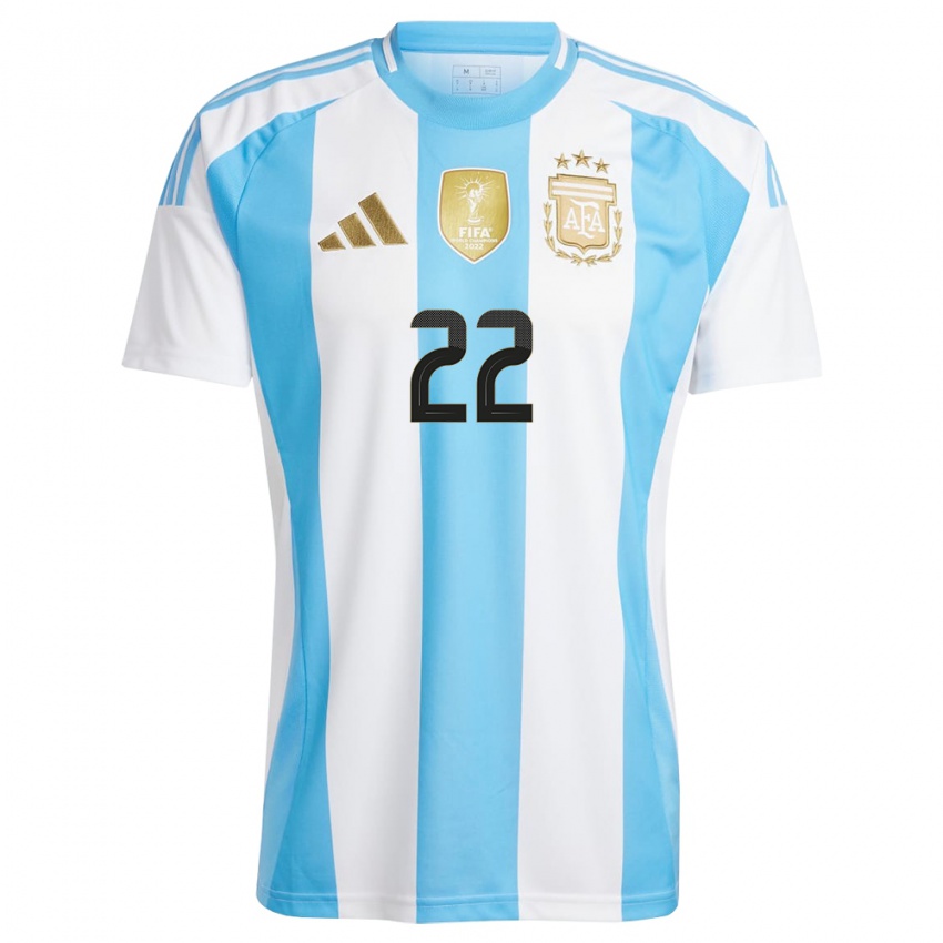 Børn Argentina Agustin Giay #22 Hvid Blå Hjemmebane Spillertrøjer 24-26 Trøje T-Shirt