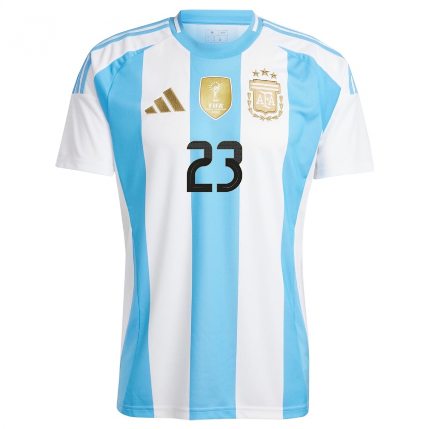 Børn Argentina Emiliano Martinez #23 Hvid Blå Hjemmebane Spillertrøjer 24-26 Trøje T-Shirt