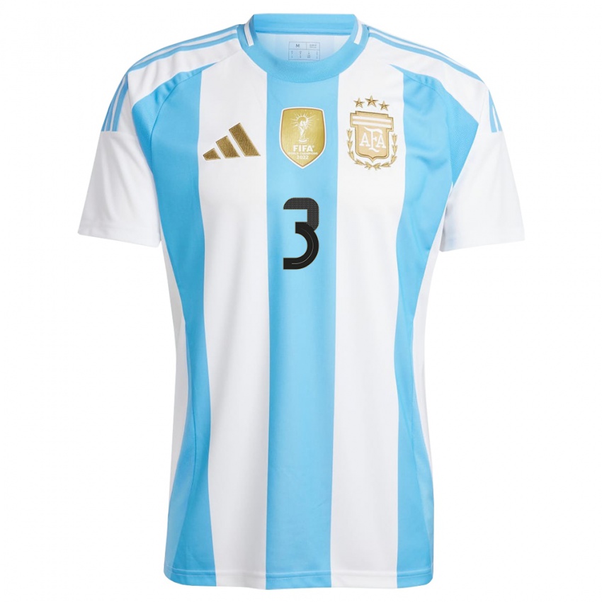 Børn Argentina Eliana Stabile #3 Hvid Blå Hjemmebane Spillertrøjer 24-26 Trøje T-Shirt