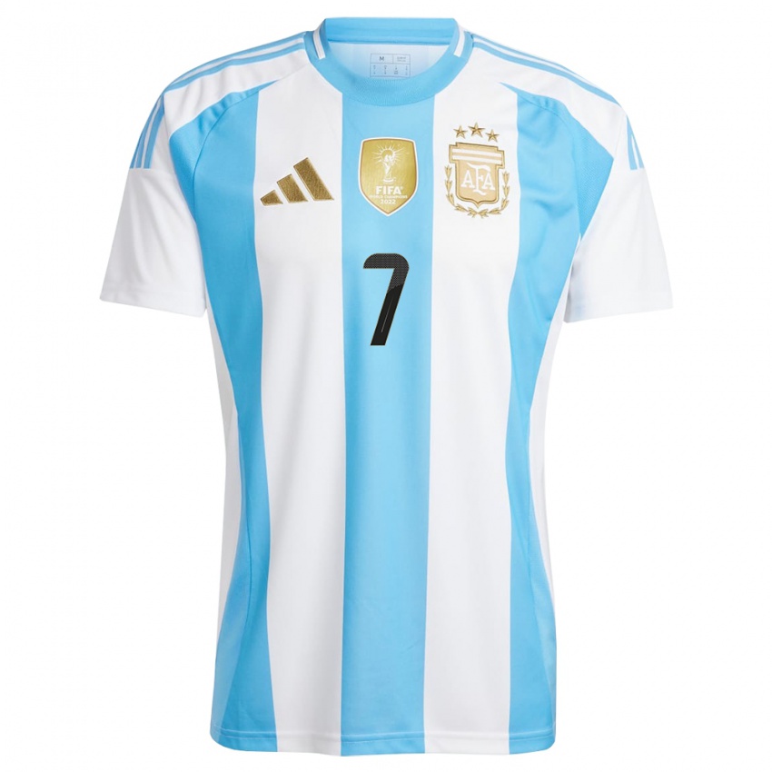 Børn Argentina Rodrigo De Paul #7 Hvid Blå Hjemmebane Spillertrøjer 24-26 Trøje T-Shirt