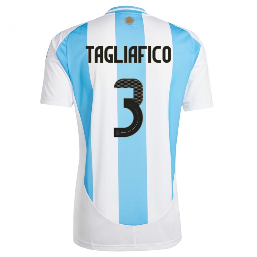 Børn Argentina Nicolas Tagliafico #3 Hvid Blå Hjemmebane Spillertrøjer 24-26 Trøje T-Shirt