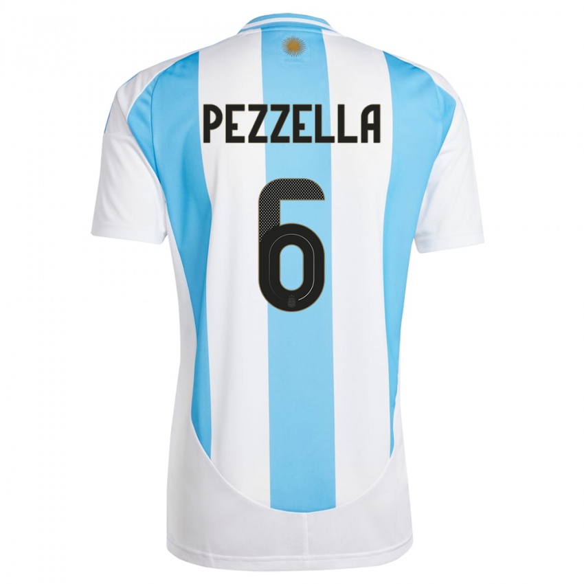 Børn Argentina German Pezzella #6 Hvid Blå Hjemmebane Spillertrøjer 24-26 Trøje T-Shirt