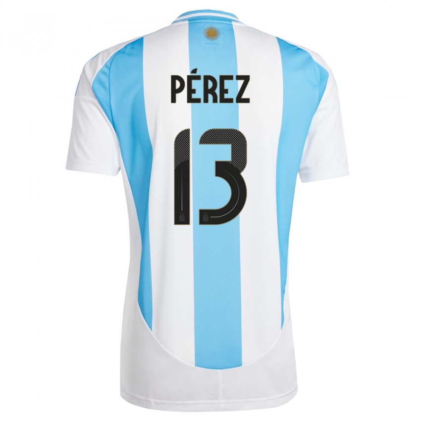 Børn Argentina Nehuen Perez #13 Hvid Blå Hjemmebane Spillertrøjer 24-26 Trøje T-Shirt