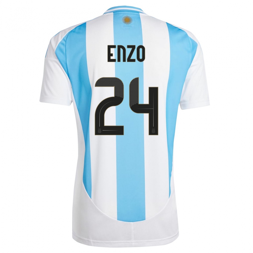 Børn Argentina Enzo Fernandez #24 Hvid Blå Hjemmebane Spillertrøjer 24-26 Trøje T-Shirt