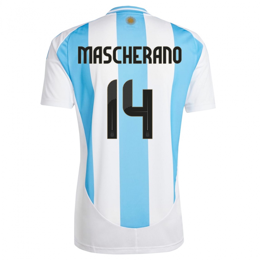 Børn Argentina Javier Mascherano #14 Hvid Blå Hjemmebane Spillertrøjer 24-26 Trøje T-Shirt