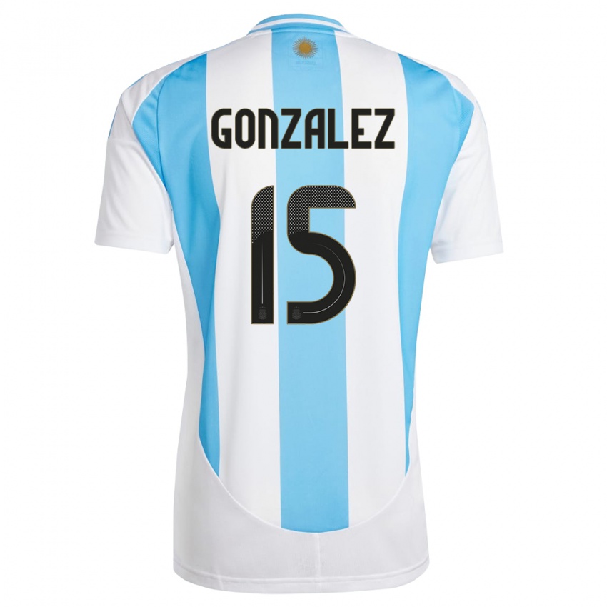 Børn Argentina Nicolas Gonzalez #15 Hvid Blå Hjemmebane Spillertrøjer 24-26 Trøje T-Shirt