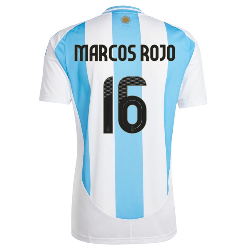 Børn Argentina Marcos Rojo #16 Hvid Blå Hjemmebane Spillertrøjer 24-26 Trøje T-Shirt