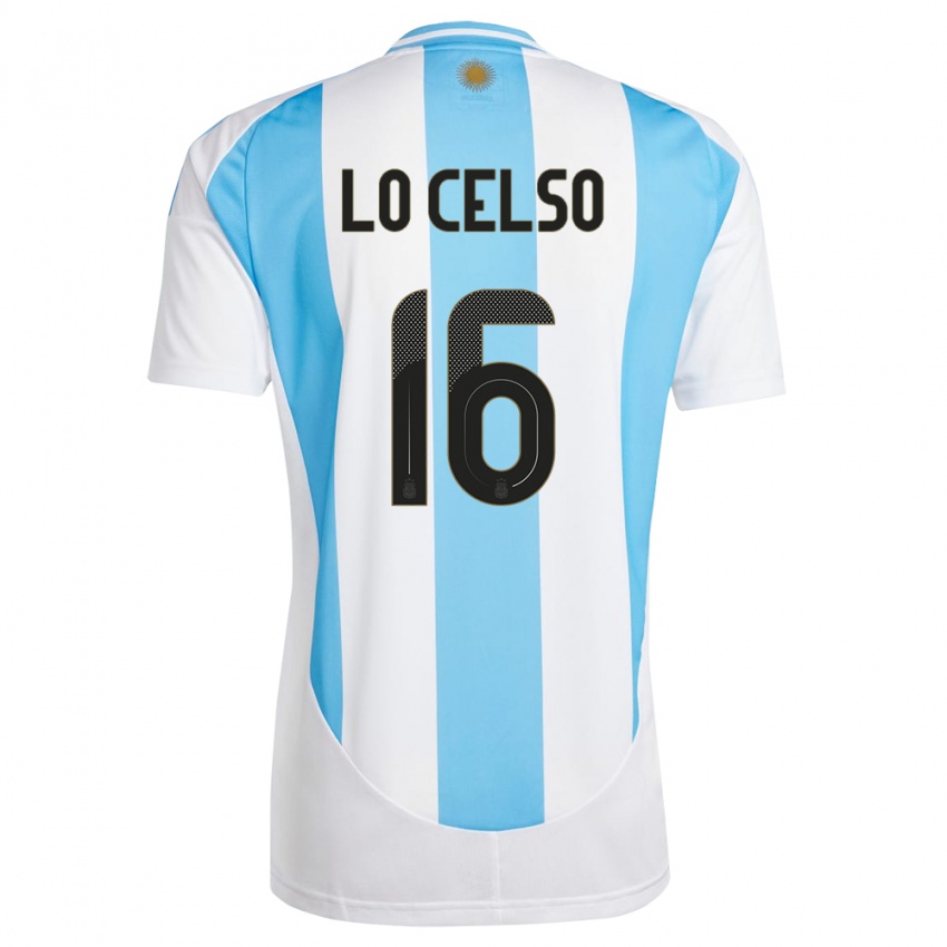 Børn Argentina Giovani Lo Celso #16 Hvid Blå Hjemmebane Spillertrøjer 24-26 Trøje T-Shirt