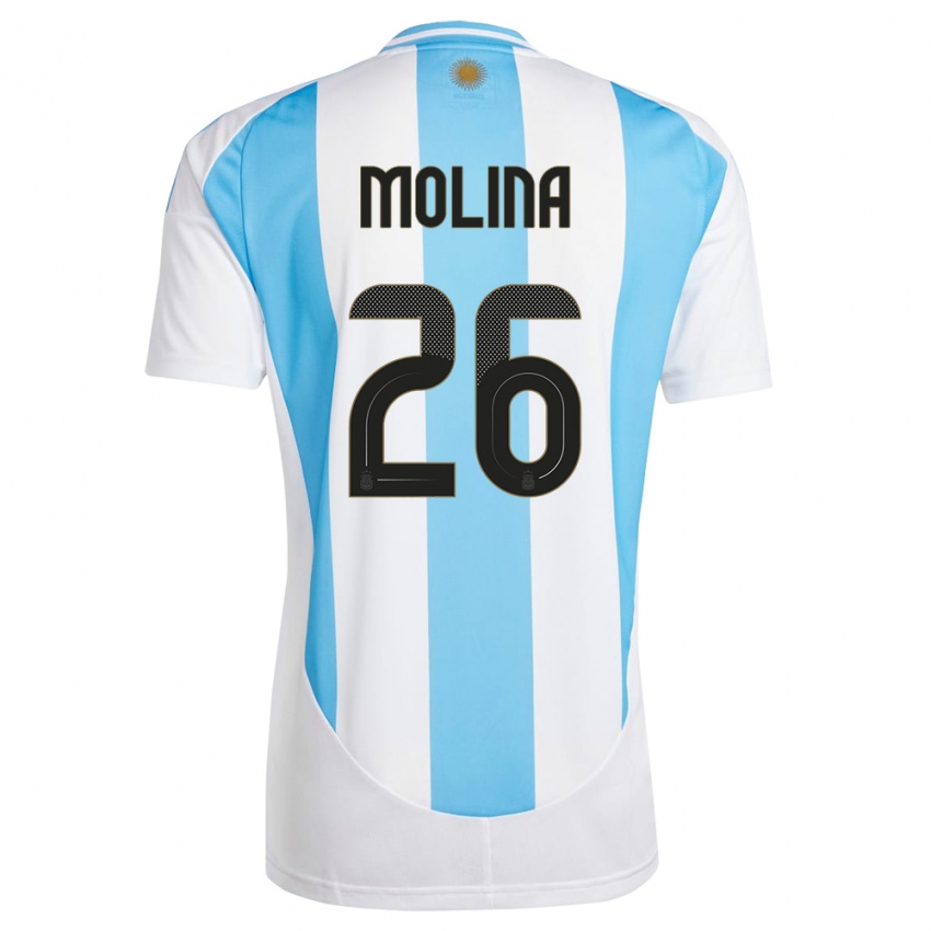 Børn Argentina Nahuel Molina #26 Hvid Blå Hjemmebane Spillertrøjer 24-26 Trøje T-Shirt