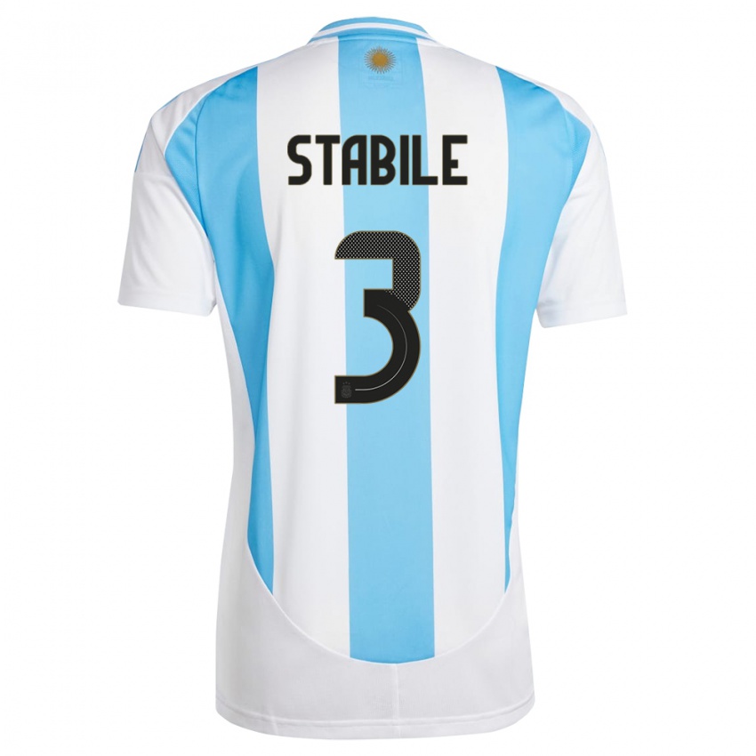 Børn Argentina Eliana Stabile #3 Hvid Blå Hjemmebane Spillertrøjer 24-26 Trøje T-Shirt