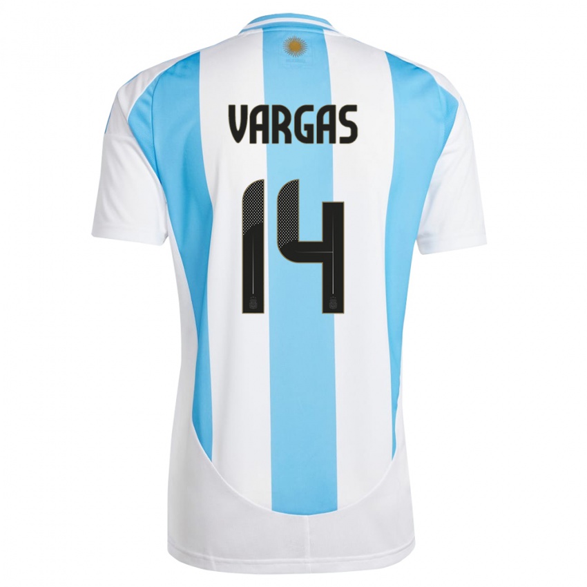 Børn Argentina Agustina Vargas #14 Hvid Blå Hjemmebane Spillertrøjer 24-26 Trøje T-Shirt