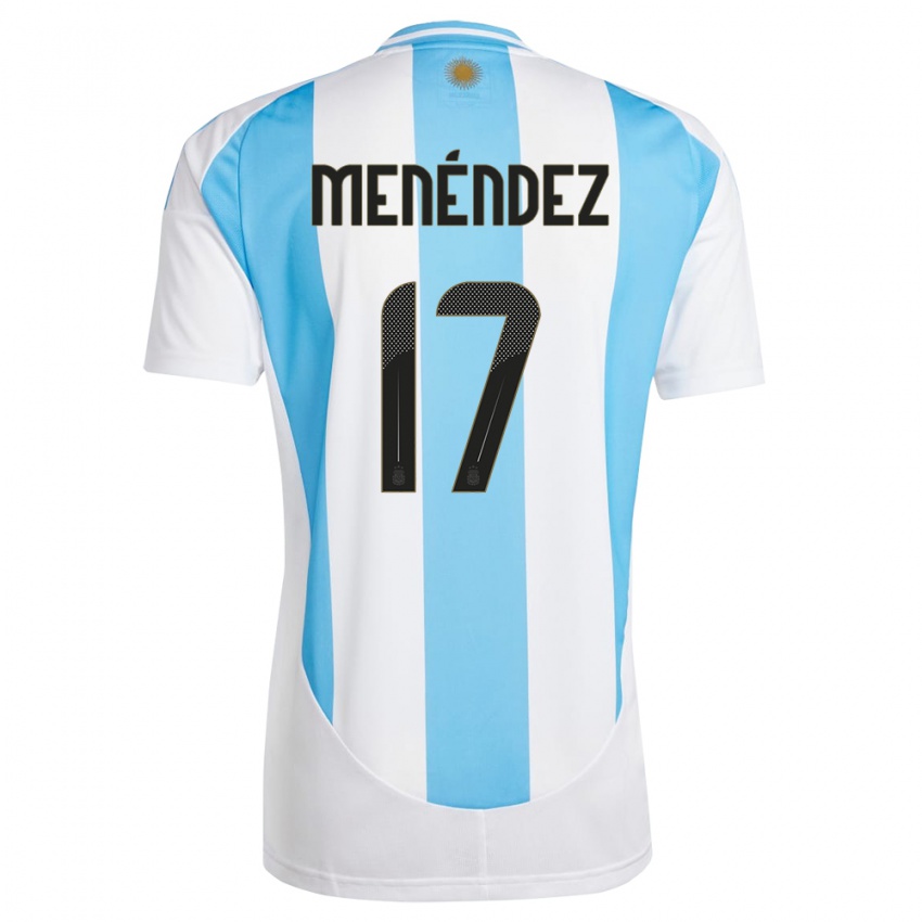 Børn Argentina Milagros Menendez #17 Hvid Blå Hjemmebane Spillertrøjer 24-26 Trøje T-Shirt