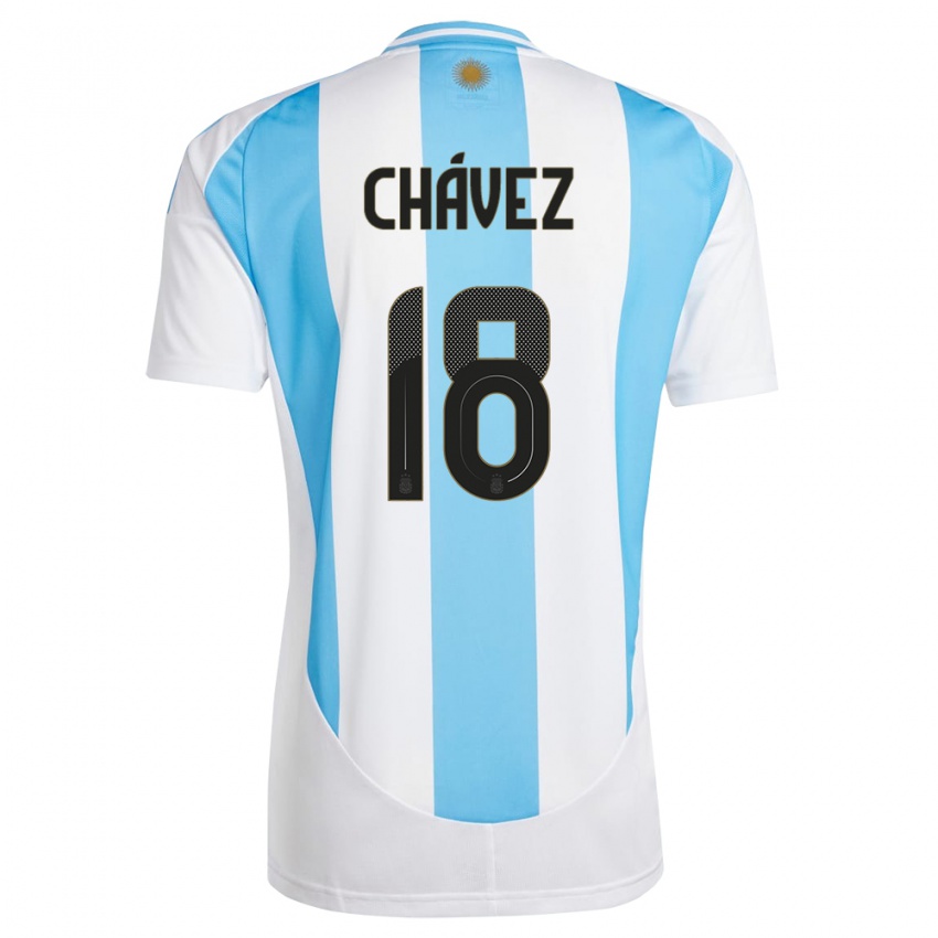 Børn Argentina Gabriela Chavez #18 Hvid Blå Hjemmebane Spillertrøjer 24-26 Trøje T-Shirt