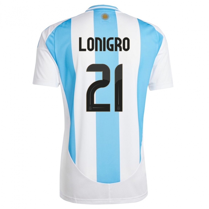 Børn Argentina Erica Lonigro #21 Hvid Blå Hjemmebane Spillertrøjer 24-26 Trøje T-Shirt