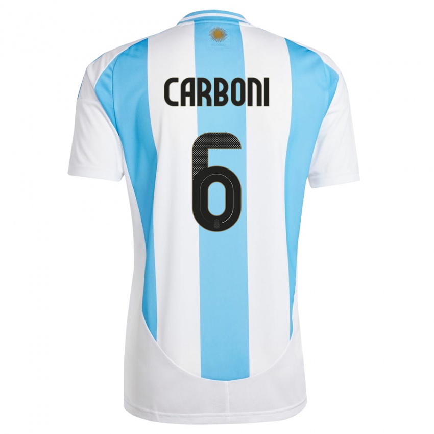 Børn Argentina Franco Carboni #6 Hvid Blå Hjemmebane Spillertrøjer 24-26 Trøje T-Shirt