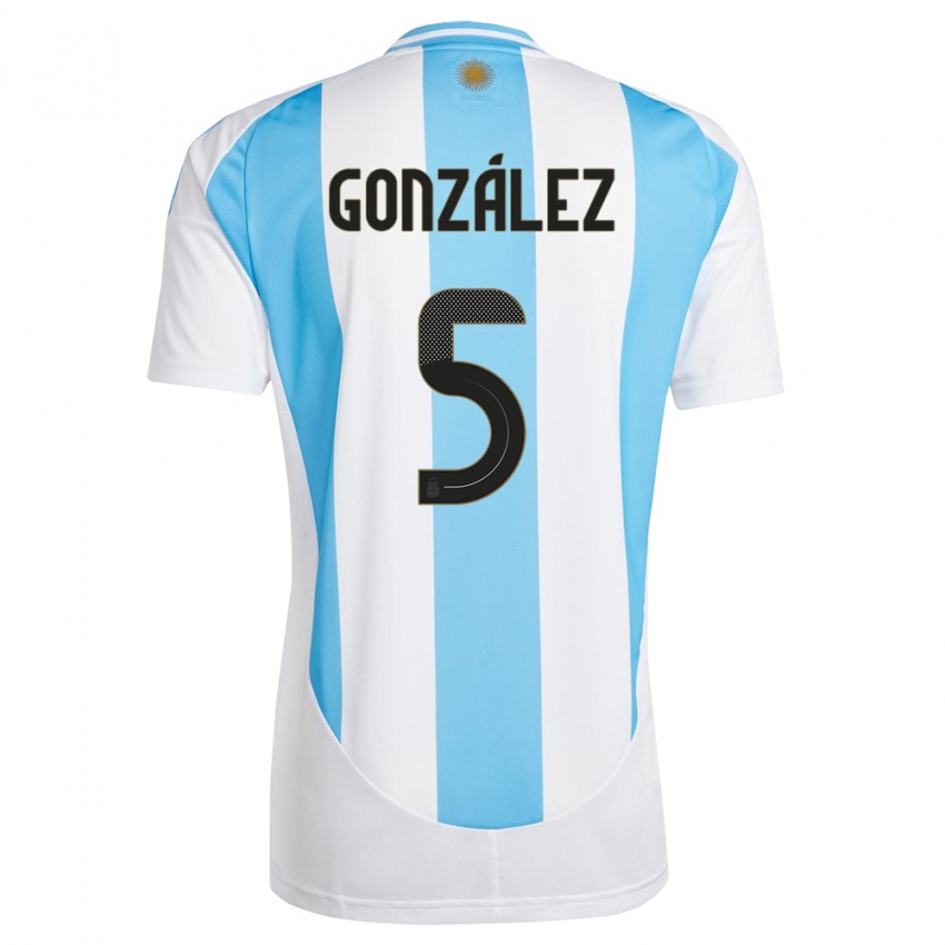 Børn Argentina Maximiliano Gonzalez #5 Hvid Blå Hjemmebane Spillertrøjer 24-26 Trøje T-Shirt