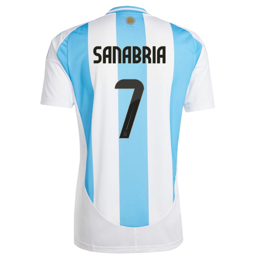 Børn Argentina Mateo Sanabria #7 Hvid Blå Hjemmebane Spillertrøjer 24-26 Trøje T-Shirt