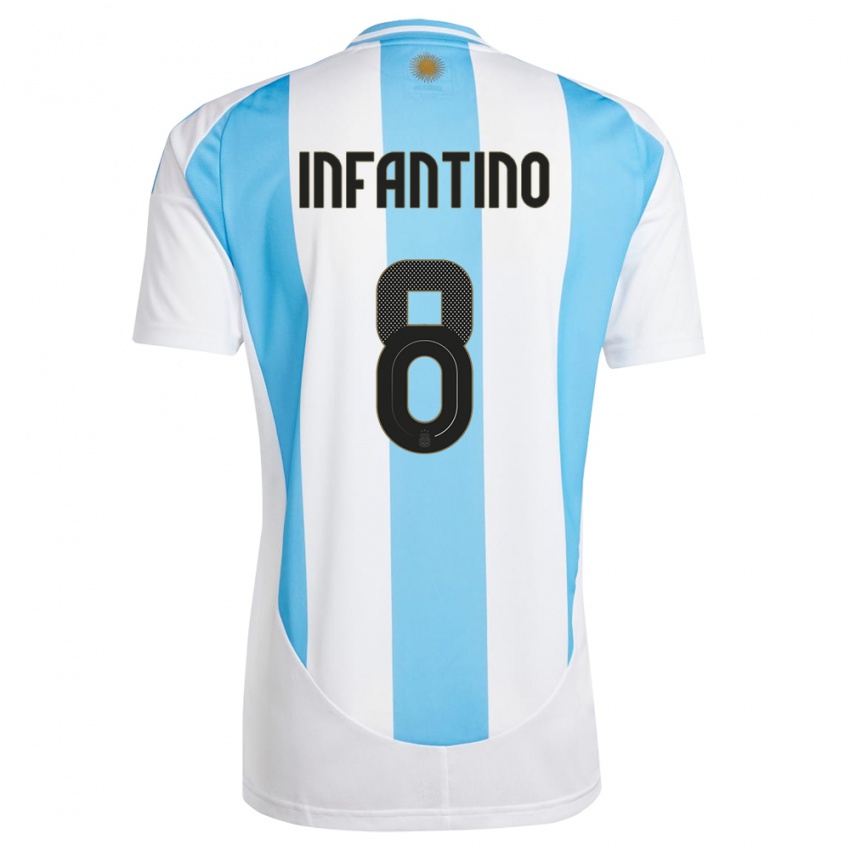 Børn Argentina Gino Infantino #8 Hvid Blå Hjemmebane Spillertrøjer 24-26 Trøje T-Shirt