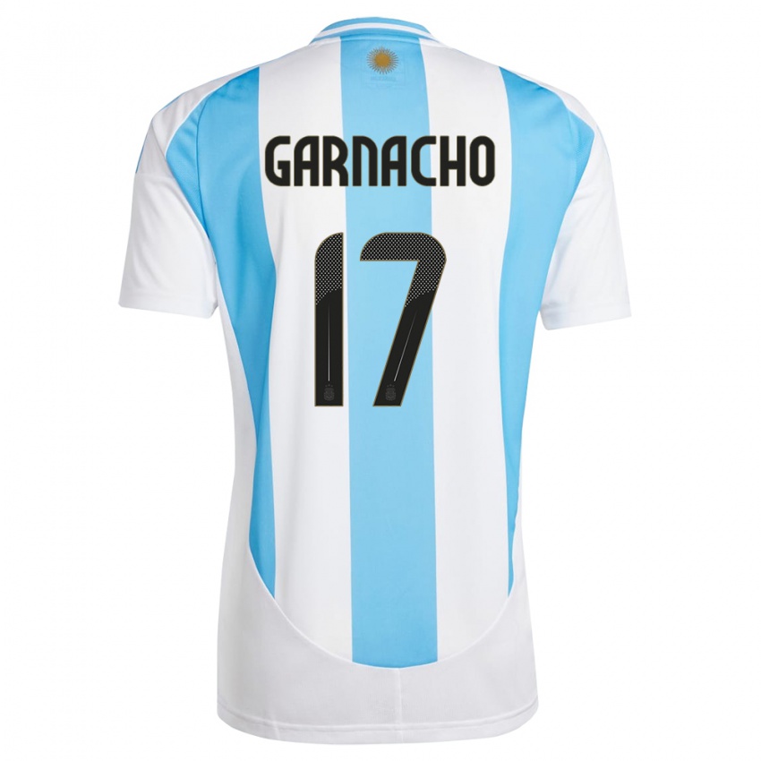 Børn Argentina Alejandro Garnacho #17 Hvid Blå Hjemmebane Spillertrøjer 24-26 Trøje T-Shirt