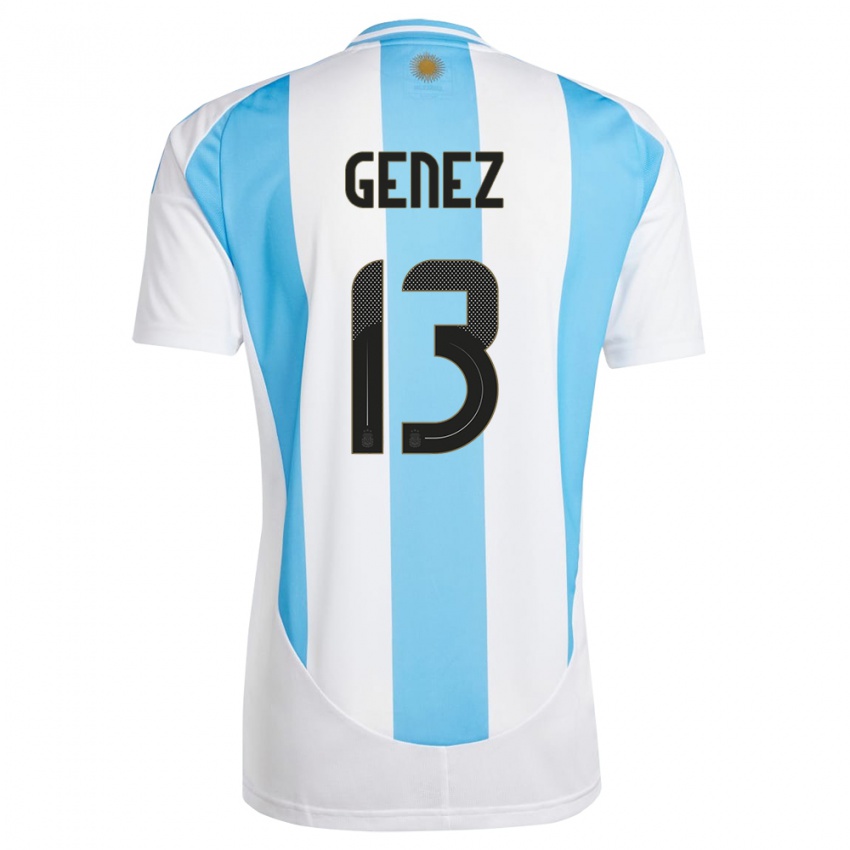 Børn Argentina Nahuel Genez #13 Hvid Blå Hjemmebane Spillertrøjer 24-26 Trøje T-Shirt