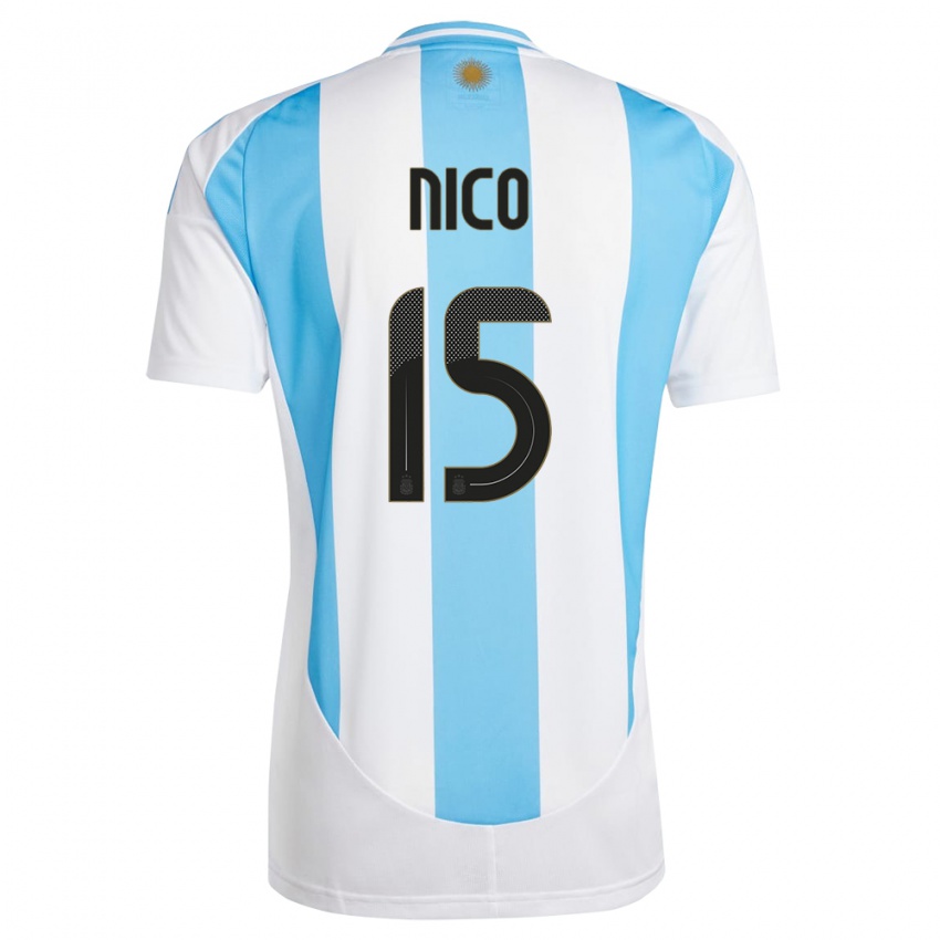 Børn Argentina Nico #15 Hvid Blå Hjemmebane Spillertrøjer 24-26 Trøje T-Shirt