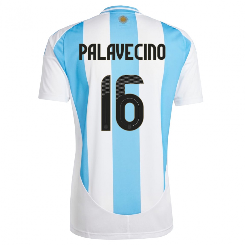 Børn Argentina Nicolas Palavecino #16 Hvid Blå Hjemmebane Spillertrøjer 24-26 Trøje T-Shirt