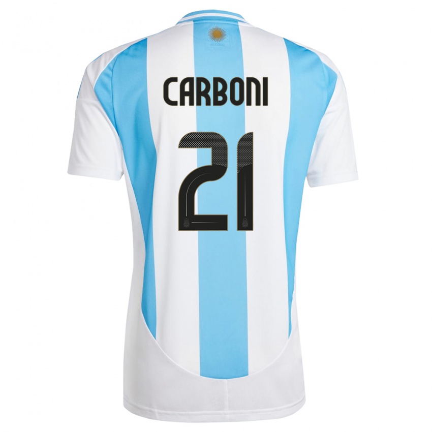 Børn Argentina Valentin Carboni #21 Hvid Blå Hjemmebane Spillertrøjer 24-26 Trøje T-Shirt